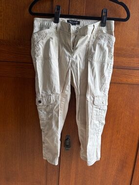 White House Black Market Cream Embroidered Cargo Ankle Pants